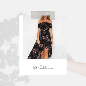 205  Collins Black Floral Open Front Maxi Dress Size S